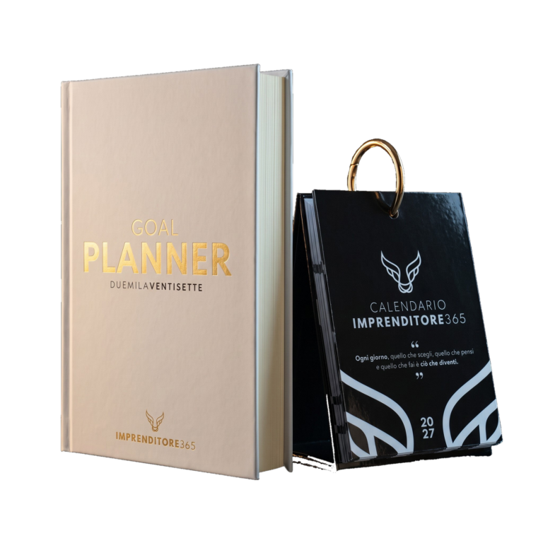 Duo Imprenditore365 2027, calendario e Goal Planner affiancati, scontornati su fondo trasparente